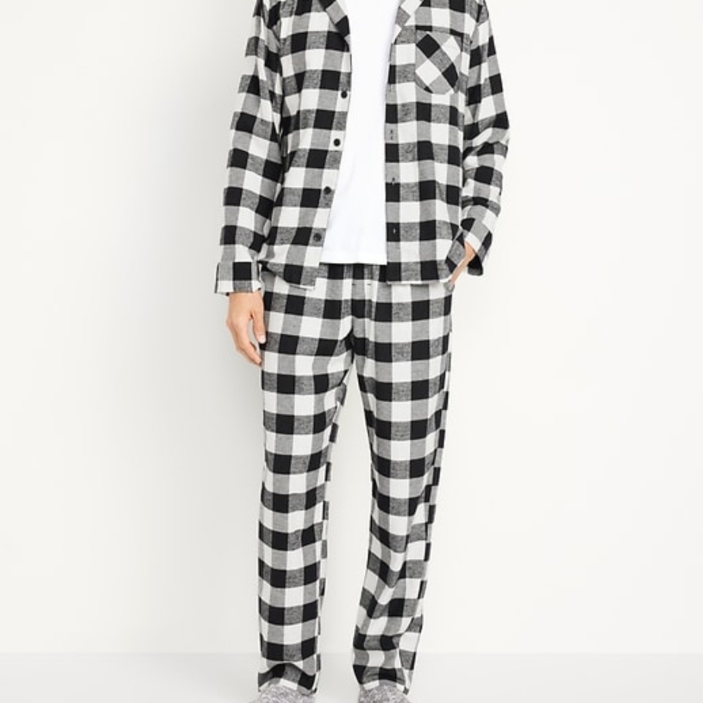Black and White Checkered Mens Flannel Pajama Set